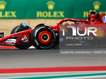 Carlos Sainz drives in a free practice session at Circuit of the Americas in Austin, United States, on October 18, 2024, during the Formula...