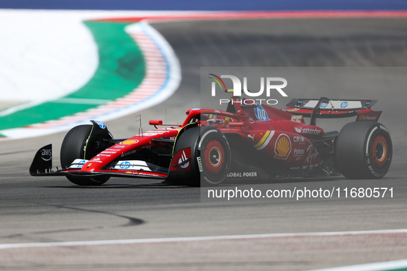 Carlos Sainz drives in a free practice session at Circuit of the Americas in Austin, United States, on October 18, 2024, during the Formula...