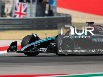 George Russell drives in a free practice session at Circuit of the Americas in Austin, United States, on October 18, 2024, during the Formul...