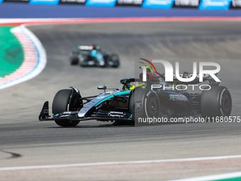 Lewis Hamilton drives in a free practice session at Circuit of the Americas in Austin, United States, on October 18, 2024, during the Formul...