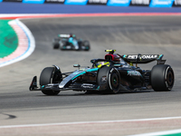 Lewis Hamilton drives in a free practice session at Circuit of the Americas in Austin, United States, on October 18, 2024, during the Formul...