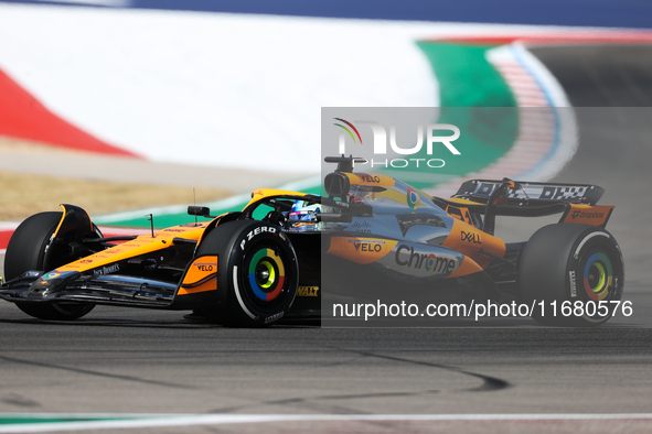 Oscar Piastri drives in a free practice session at Circuit of the Americas in Austin, United States, on October 18, 2024, during the Formula...