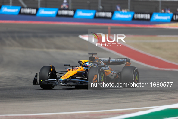 Oscar Piastri drives in a free practice session at Circuit of the Americas in Austin, United States, on October 18, 2024, during the Formula...