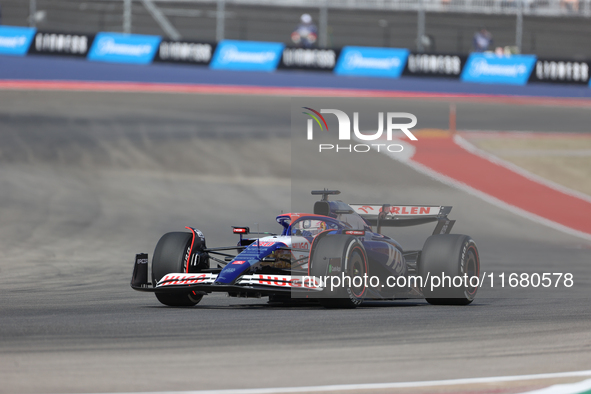 Liam Lawson drives in a free practice session at Circuit of the Americas in Austin, United States, on October 18, 2024, during the Formula 1...