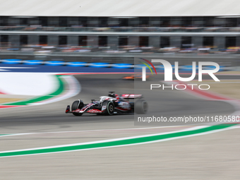 Kevin Magnussen drives in a free practice session at Circuit of the Americas in Austin, United States, on October 18, 2024, during the Formu...