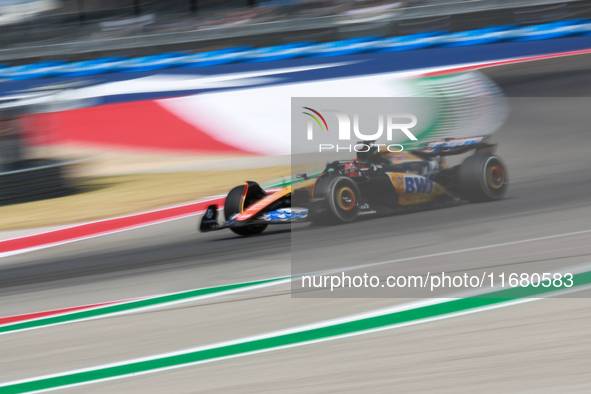 Esteban Ocon drives in a free practice session at Circuit of the Americas in Austin, United States, on October 18, 2024, during the Formula...