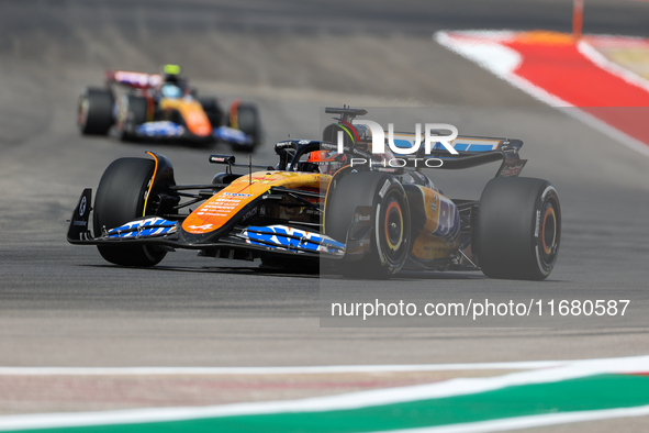 Esteban Ocon and Pierre Gasly drive in a free practice session at Circuit of the Americas in Austin, United States, on October 18, 2024, dur...