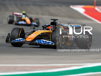 Esteban Ocon and Pierre Gasly drive in a free practice session at Circuit of the Americas in Austin, United States, on October 18, 2024, dur...