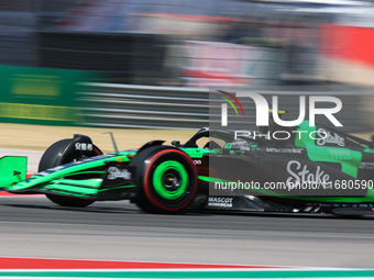 Zhou Guanyu drives in a free practice session at Circuit of the Americas in Austin, United States, on October 18, 2024, during the Formula 1...