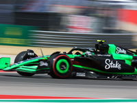 Zhou Guanyu drives in a free practice session at Circuit of the Americas in Austin, United States, on October 18, 2024, during the Formula 1...