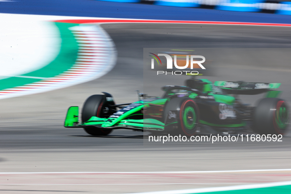 Zhou Guanyu drives in a free practice session at Circuit of the Americas in Austin, United States, on October 18, 2024, during the Formula 1...