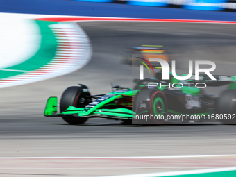 Zhou Guanyu drives in a free practice session at Circuit of the Americas in Austin, United States, on October 18, 2024, during the Formula 1...