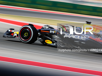 Max Verstappen drives in a free practice session at Circuit of the Americas in Austin, United States, on October 18, 2024, during the Formul...