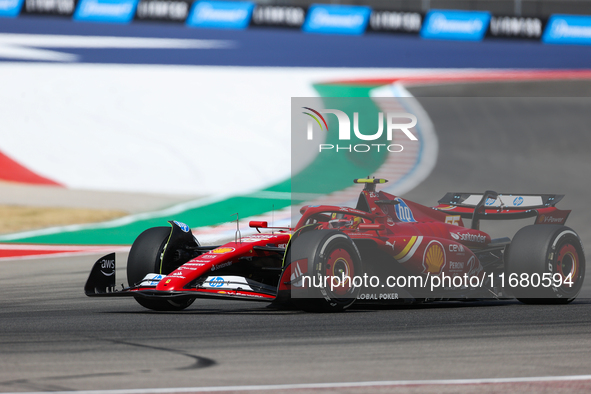 Carlos Sainz drives in a free practice session at Circuit of the Americas in Austin, United States, on October 18, 2024, during the Formula...