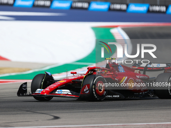 Carlos Sainz drives in a free practice session at Circuit of the Americas in Austin, United States, on October 18, 2024, during the Formula...