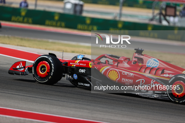 Charles Leclerc drives in a free practice session at Circuit of the Americas in Austin, United States, on October 18, 2024, during the Formu...