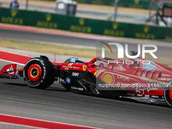 Charles Leclerc drives in a free practice session at Circuit of the Americas in Austin, United States, on October 18, 2024, during the Formu...