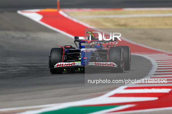 Yuki Tsunoda drives in a free practice session at Circuit of the Americas in Austin, United States, on October 18, 2024, during the Formula...