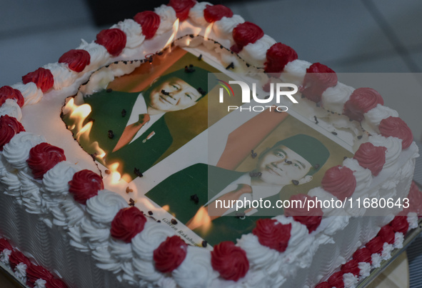 A tart with pictures of Indonesia's new president Prabowo Subianto and vice president Gibran Rakabuming Raka is prepared for a special editi...