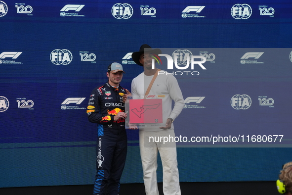 Max Verstappen of the Netherlands drives the Oracle Red Bull Racing RB20 Honda RBPT, and Leo Neugebauer participates during the Formula 1 Pi...