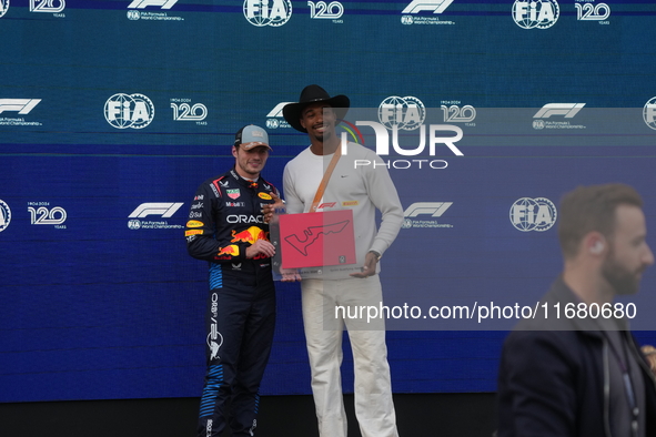 Max Verstappen of the Netherlands drives the Oracle Red Bull Racing RB20 Honda RBPT, and Leo Neugebauer participates during the Formula 1 Pi...