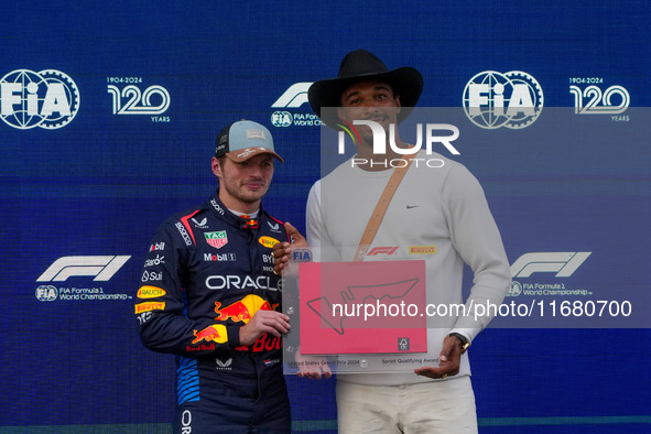 Max Verstappen of the Netherlands drives the Oracle Red Bull Racing RB20 Honda RBPT, and Leo Neugebauer participates during the Formula 1 Pi...