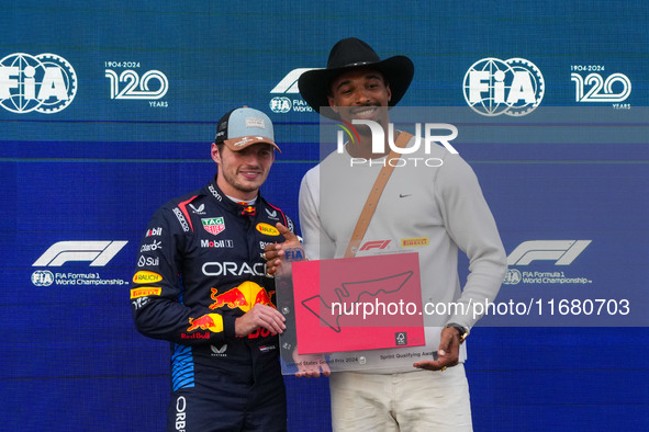 Max Verstappen of the Netherlands drives the Oracle Red Bull Racing RB20 Honda RBPT, and Leo Neugebauer participates during the Formula 1 Pi...