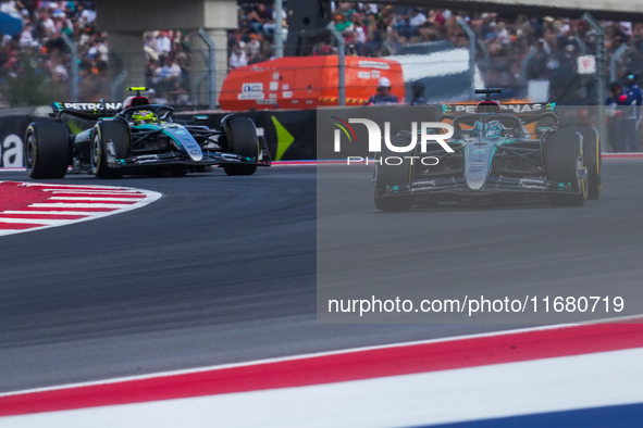 George Russell of the UK drives the (63) Mercedes-AMG Petronas F1 Team F1 W15 E Performance Mercedes during the Formula 1 Pirelli United Sta...