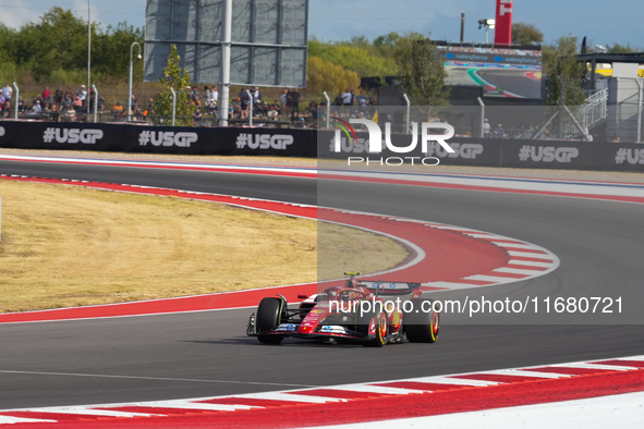 Carlos Sainz Jr. of Spain drives the (55) Scuderia Ferrari SF-24 Ferrari during the Formula 1 Pirelli United States Grand Prix 2024 in Austi...