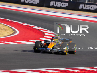 Lando Norris of the UK drives the McLaren F1 Team MCL38 Mercedes during the Formula 1 Pirelli United States Grand Prix 2024 in Austin, USA,...