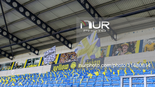 Murals and flags are on display at the ground during the Sky Bet Championship match between Oxford United and West Bromwich Albion at the Ka...