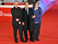 Gilles Bourdos, Vincent Lindon, and Olivier Delbosc attend the ''LE CHOIX DE JOSEPH CROSS'' red carpet during the 19th Rome Film Festival at...