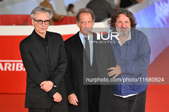 Gilles Bourdos, Vincent Lindon, and Olivier Delbosc attend the ''LE CHOIX DE JOSEPH CROSS'' red carpet during the 19th Rome Film Festival at...