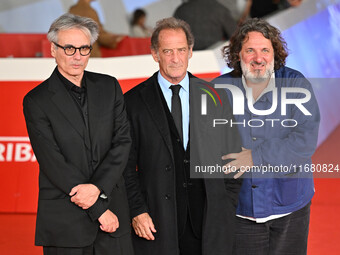 Gilles Bourdos, Vincent Lindon, and Olivier Delbosc attend the ''LE CHOIX DE JOSEPH CROSS'' red carpet during the 19th Rome Film Festival at...