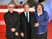 Gilles Bourdos, Vincent Lindon, and Olivier Delbosc attend the ''LE CHOIX DE JOSEPH CROSS'' red carpet during the 19th Rome Film Festival at...