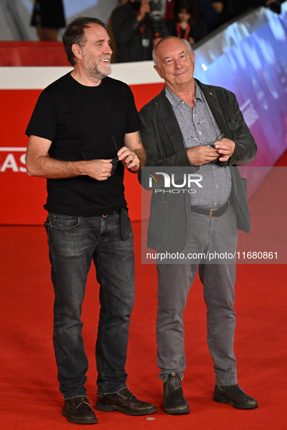 Valerio Mastandrea and Davide Ferrario attend the ''ITALO CALVINO NELLE CITTA'' red carpet during the 19th Rome Film Festival at Auditorium...