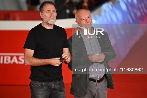 Valerio Mastandrea and Davide Ferrario attend the ''ITALO CALVINO NELLE CITTA'' red carpet during the 19th Rome Film Festival at Auditorium...