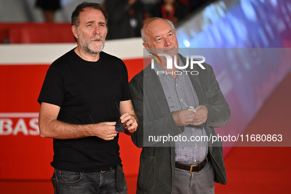 Valerio Mastandrea and Davide Ferrario attend the ''ITALO CALVINO NELLE CITTA'' red carpet during the 19th Rome Film Festival at Auditorium...