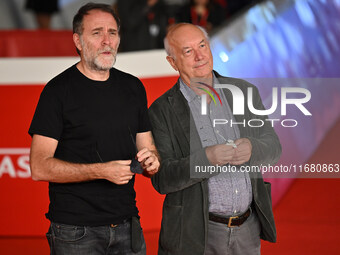 Valerio Mastandrea and Davide Ferrario attend the ''ITALO CALVINO NELLE CITTA'' red carpet during the 19th Rome Film Festival at Auditorium...