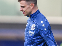 Jayson Molumby of WBA participates in the Sky Bet Championship match between Oxford United and West Bromwich Albion at the Kassam Stadium in...