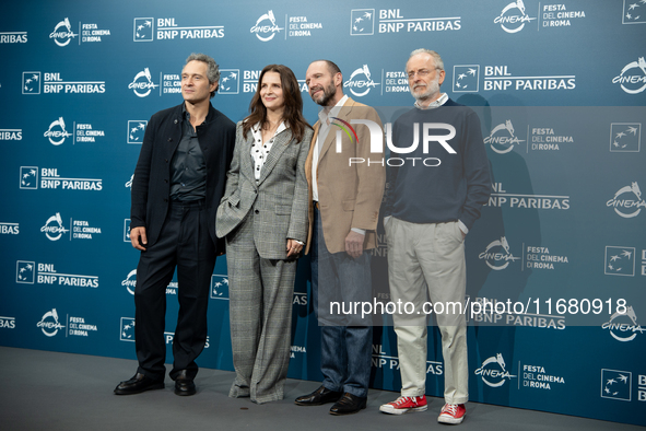 Claudio Santamaria, Juliette Binoche, Ralph Fiennes, and Uberto Pasolini attend the ''The Return'' photocall during the 19th Rome Film Festi...