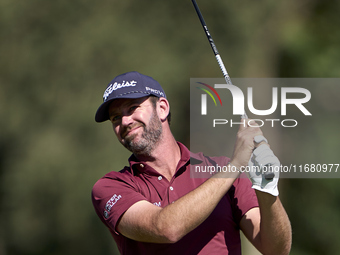 Scott Jamieson of Scotland tees off on the 2nd hole on the third day of the Estrella Damm N.A. Andalucia Masters 2024 at Real Club de Golf S...