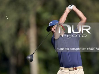 Jorge Campillo of Spain tees off on the 2nd hole on the third day of the Estrella Damm N.A. Andalucia Masters 2024 at Real Club de Golf Soto...