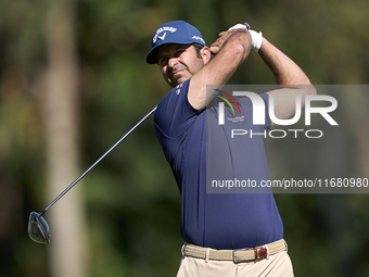 Jorge Campillo of Spain tees off on the 2nd hole on the third day of the Estrella Damm N.A. Andalucia Masters 2024 at Real Club de Golf Soto...