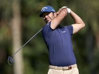 Jorge Campillo of Spain tees off on the 2nd hole on the third day of the Estrella Damm N.A. Andalucia Masters 2024 at Real Club de Golf Soto...