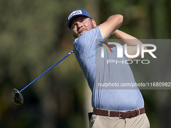 Daniel Brown of England tees off on the 2nd hole on the third day of the Estrella Damm N.A. Andalucia Masters 2024 at Real Club de Golf Soto...