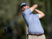 Daniel Brown of England tees off on the 2nd hole on the third day of the Estrella Damm N.A. Andalucia Masters 2024 at Real Club de Golf Soto...