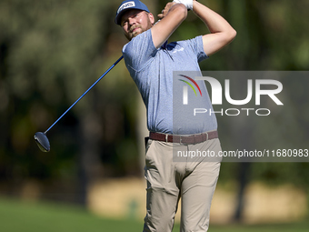 Daniel Brown of England tees off on the 2nd hole on the third day of the Estrella Damm N.A. Andalucia Masters 2024 at Real Club de Golf Soto...