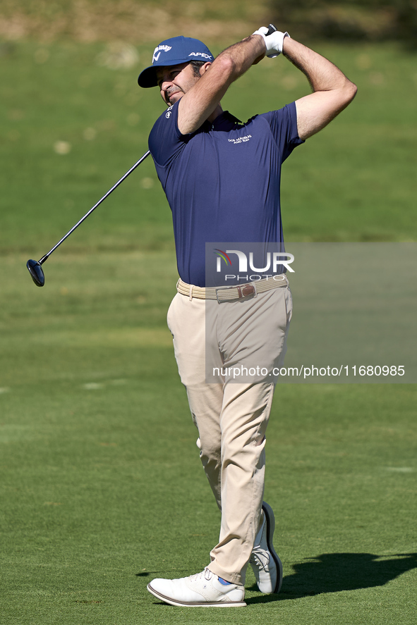 Jorge Campillo of Spain plays his second shot on the 2nd hole on the third day of the Estrella Damm N.A. Andalucia Masters 2024 at Real Club...