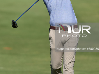 Daniel Brown of England plays his second shot on the 2nd hole on the third day of the Estrella Damm N.A. Andalucia Masters 2024 at Real Club...